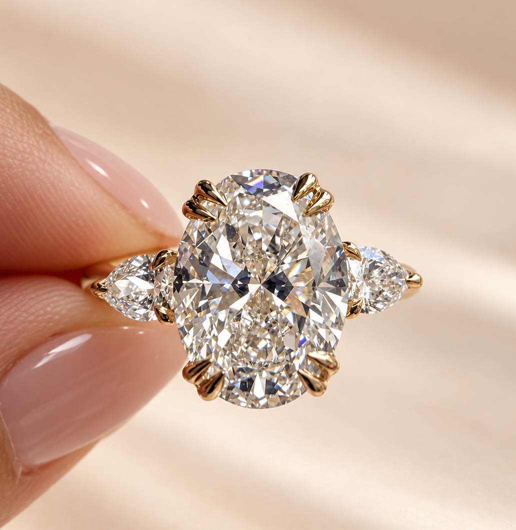 2.86 Carat Oval Cut Three Stone Diamond Engagement Ring